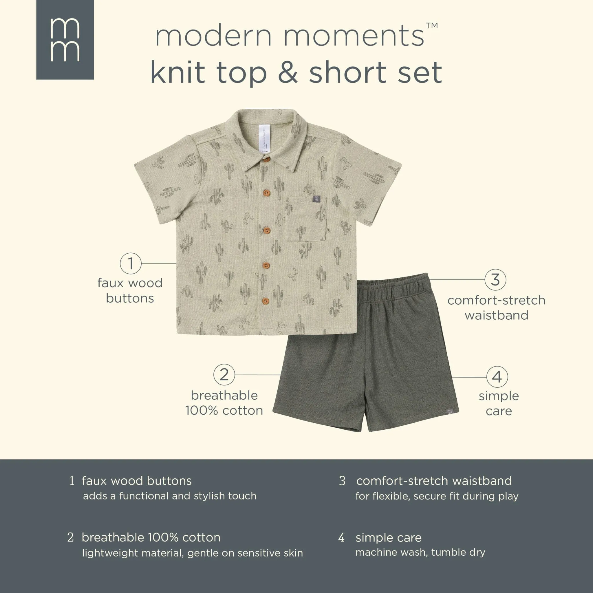 2-Piece Infant & Toddler Boys Green Cactus Button Front Shirt and Shorts Set Gerber Childrenswea