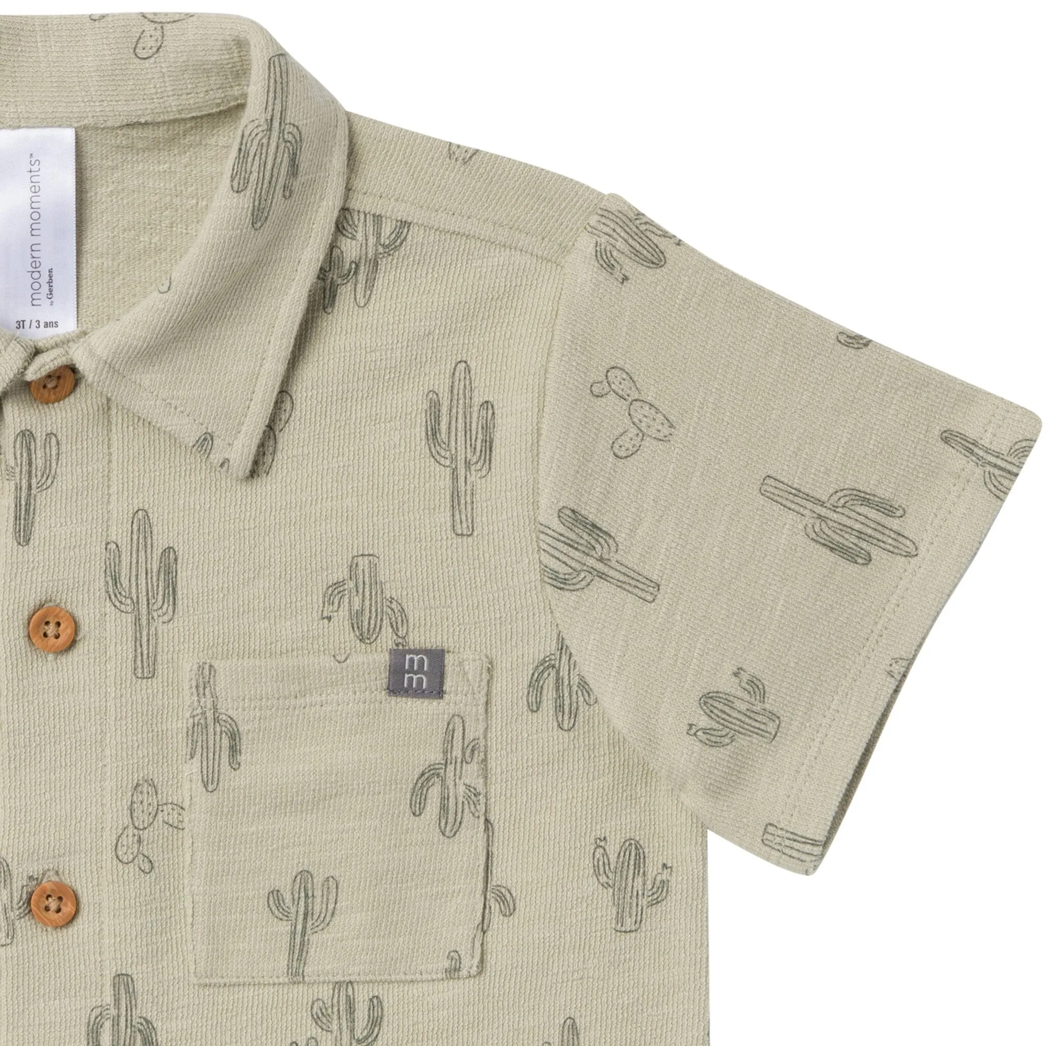 2-Piece Infant & Toddler Boys Green Cactus Button Front Shirt and Shorts Set Gerber Childrenswea