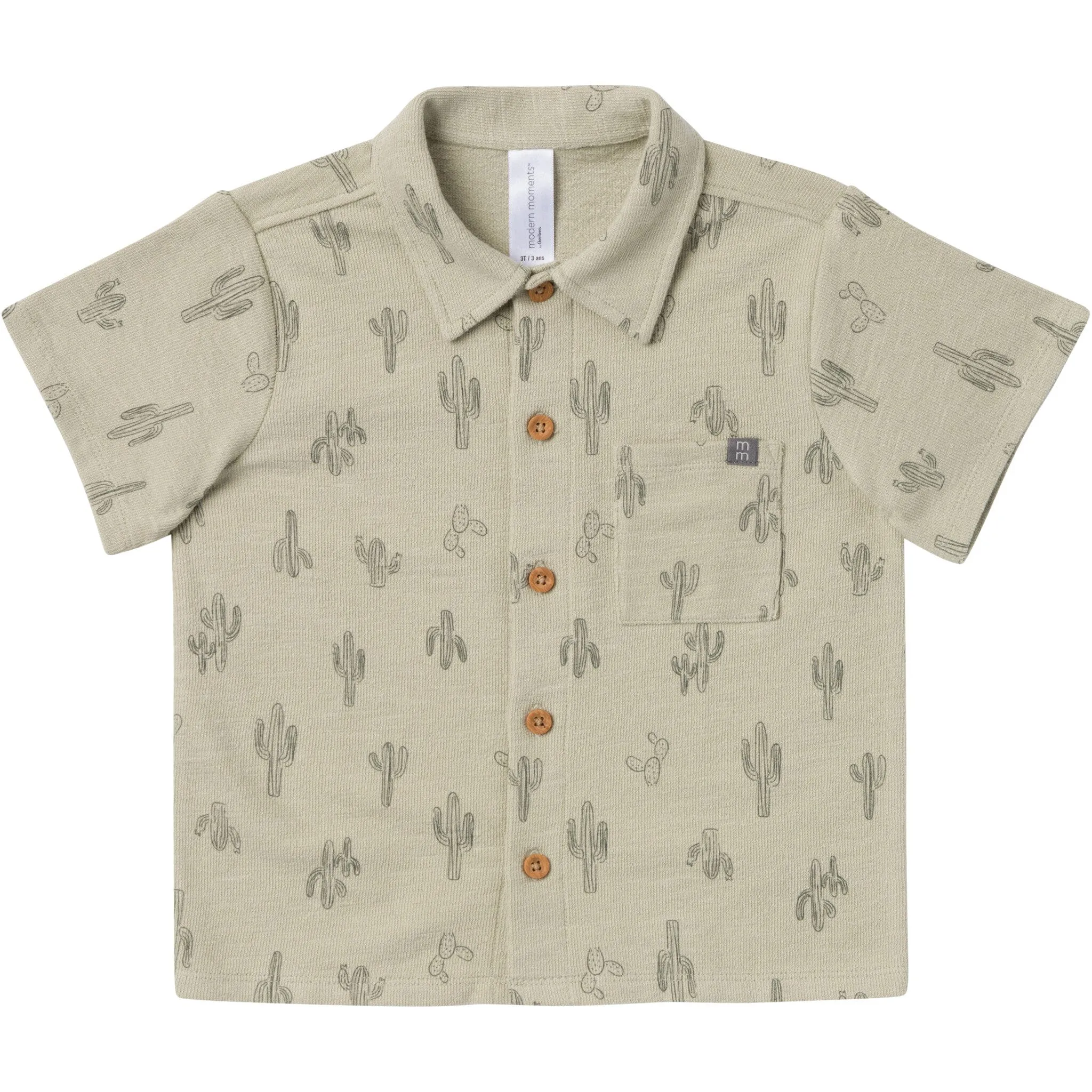 2-Piece Infant & Toddler Boys Green Cactus Button Front Shirt and Shorts Set Gerber Childrenswea