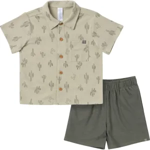 2-Piece Infant & Toddler Boys Green Cactus Button Front Shirt and Shorts Set Gerber Childrenswea