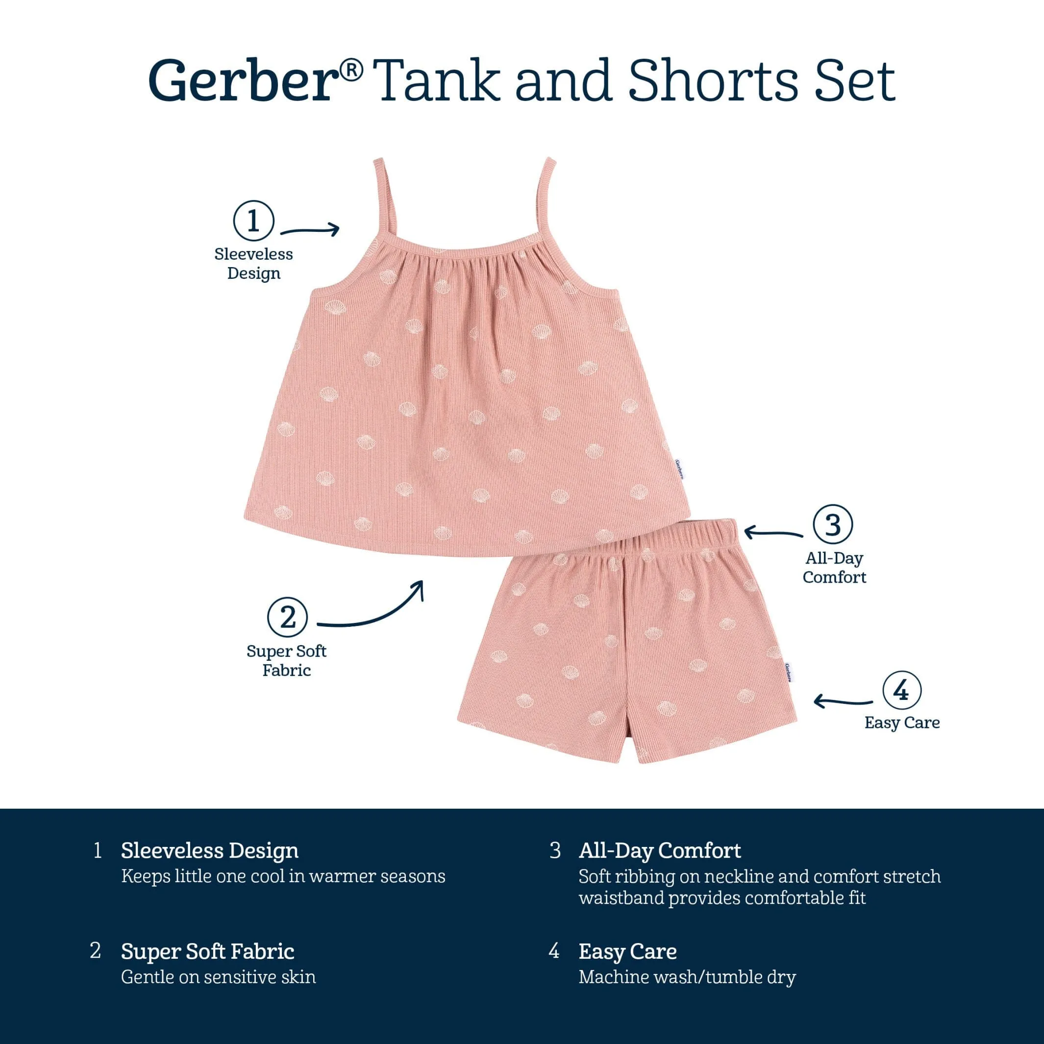 2-Piece Infant and Toddler Girls Seashells Tank Top & Shorts Set Gerber Childrenswea