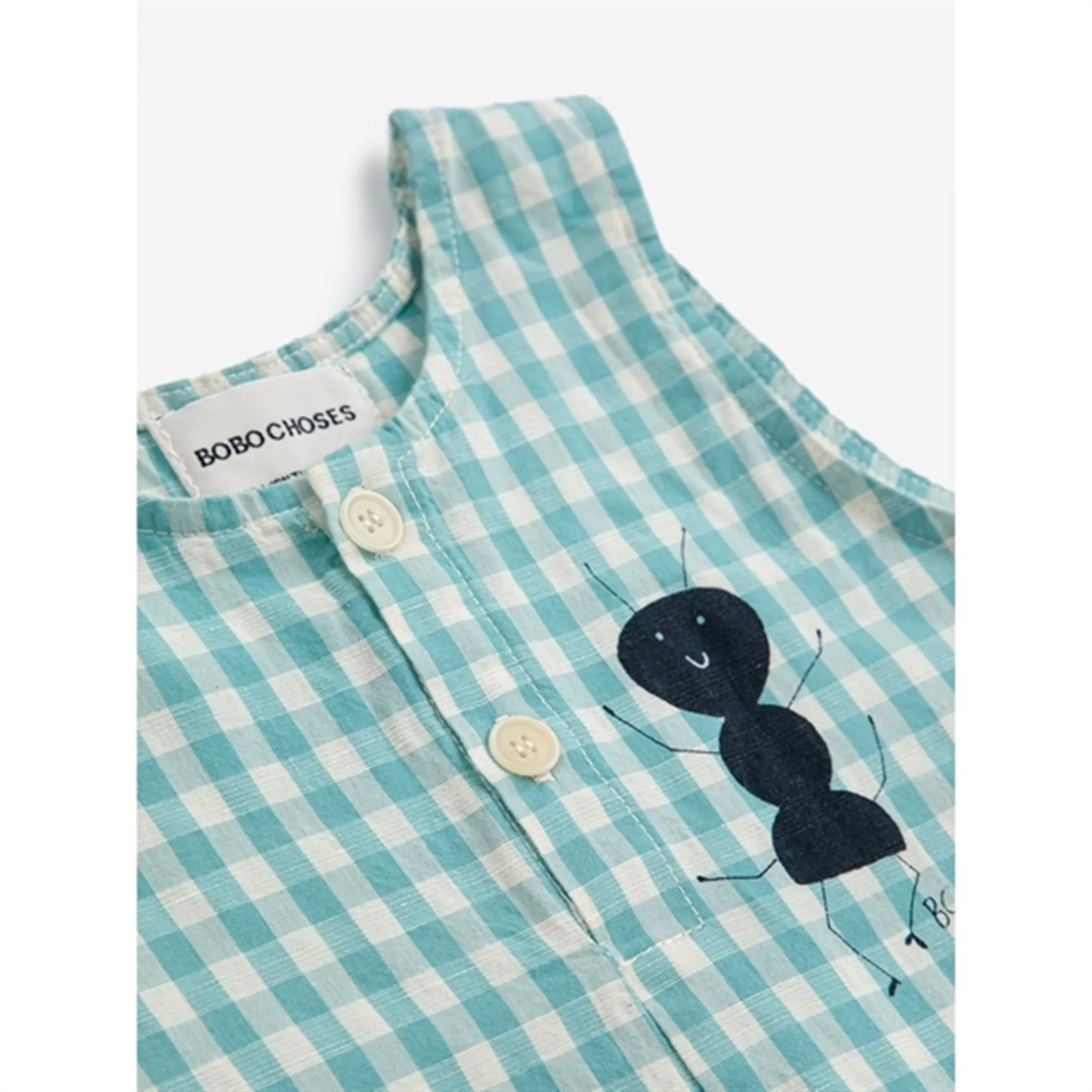 Bobo Choses Baby Ant Vichy Woven Playsuit Sleeveless Turquoise
