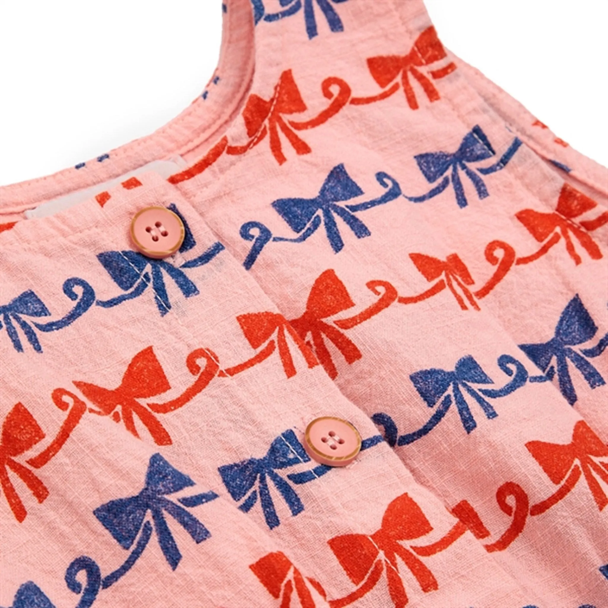 Bobo Choses Baby Ribbon Bow All Over Woven Romper Pink