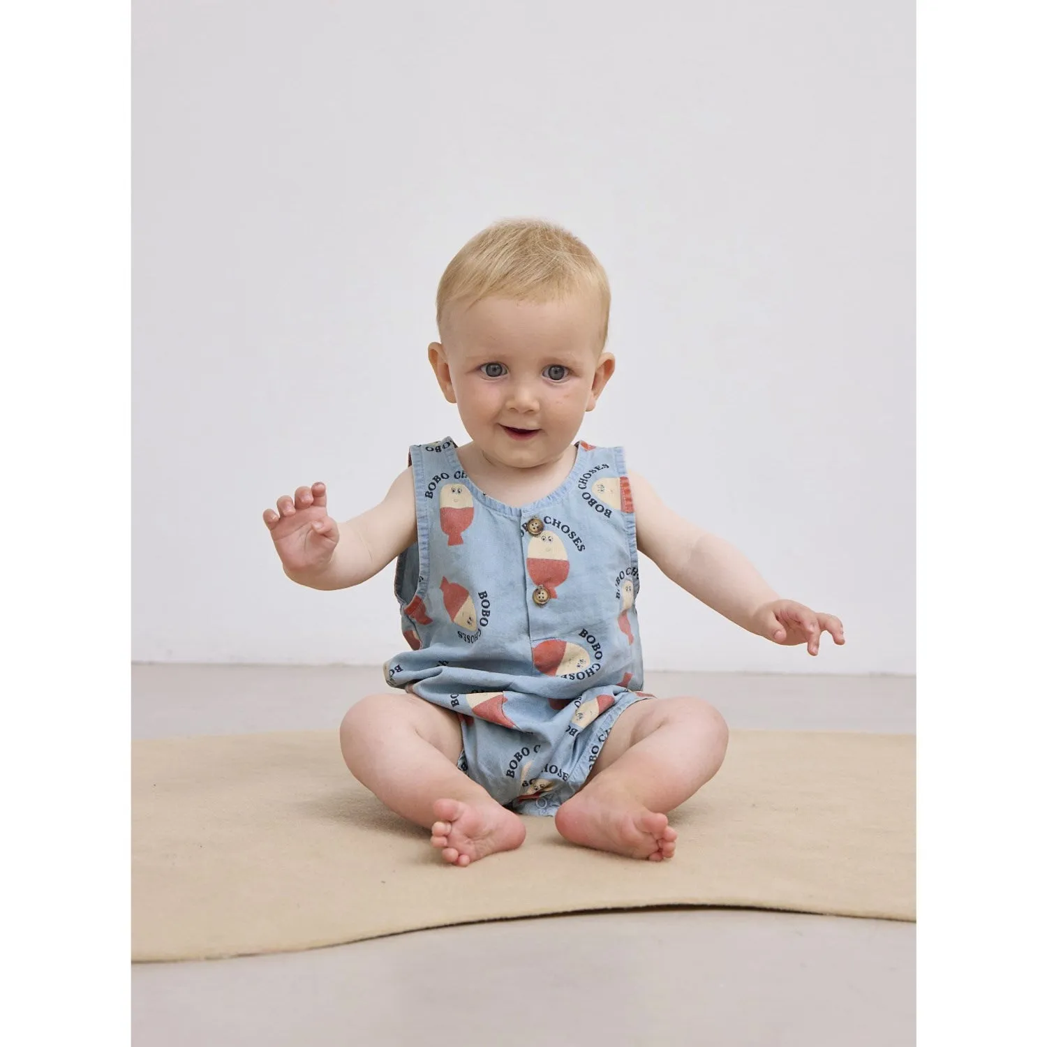 Bobo Choses Light Blue Morning Egg All Over Denim Playsuit