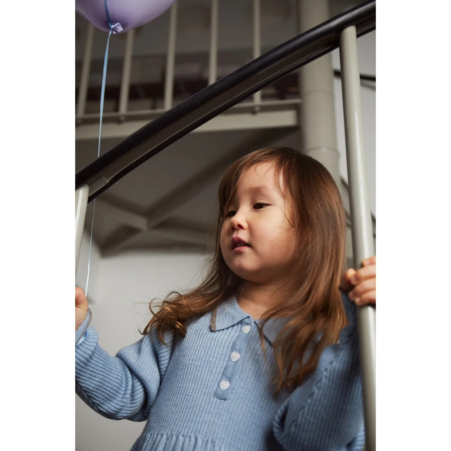 COPENHAGEN COLORS Dusty Blue/Natural Mel Combi Merino Polo Dress