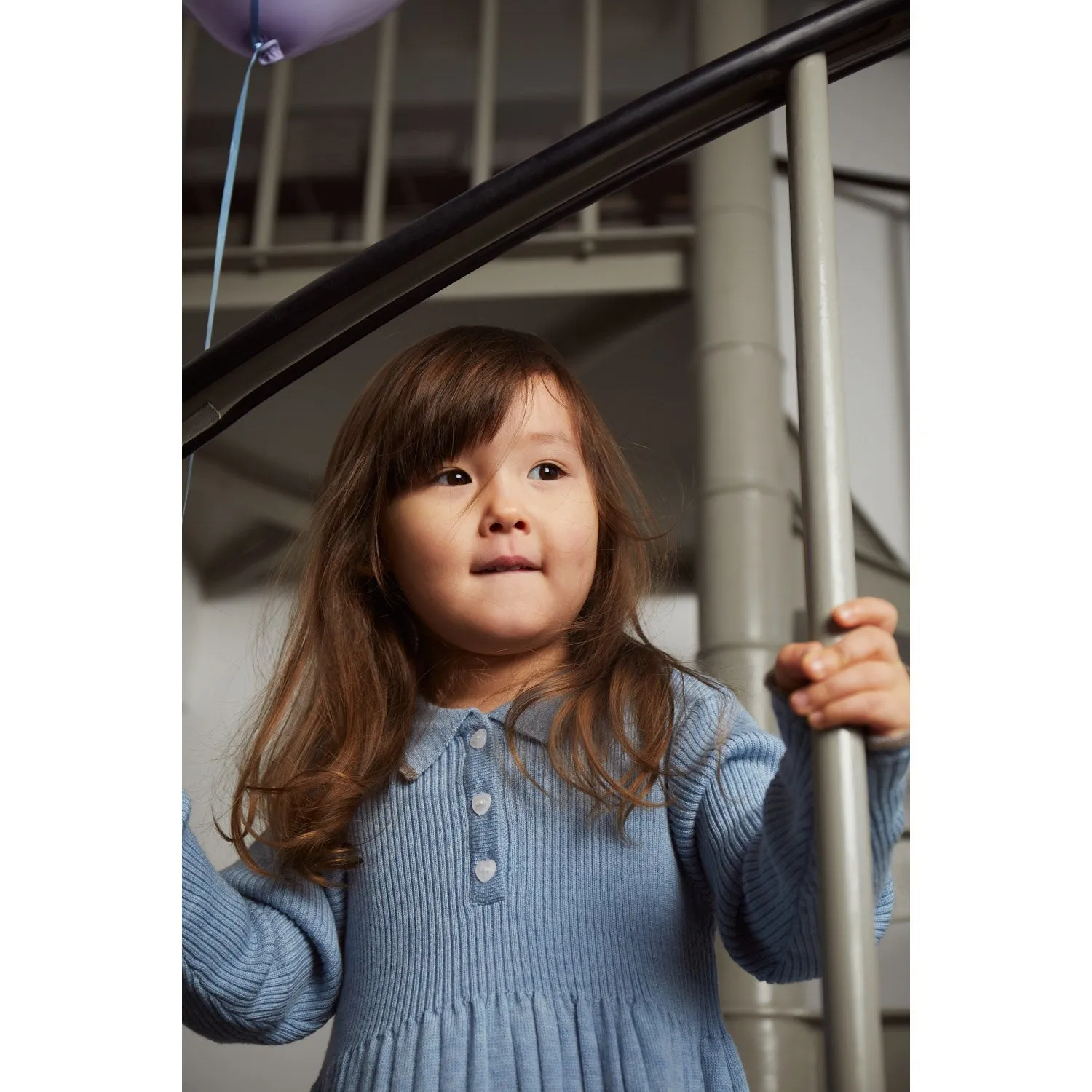 COPENHAGEN COLORS Dusty Blue/Natural Mel Combi Merino Polo Dress