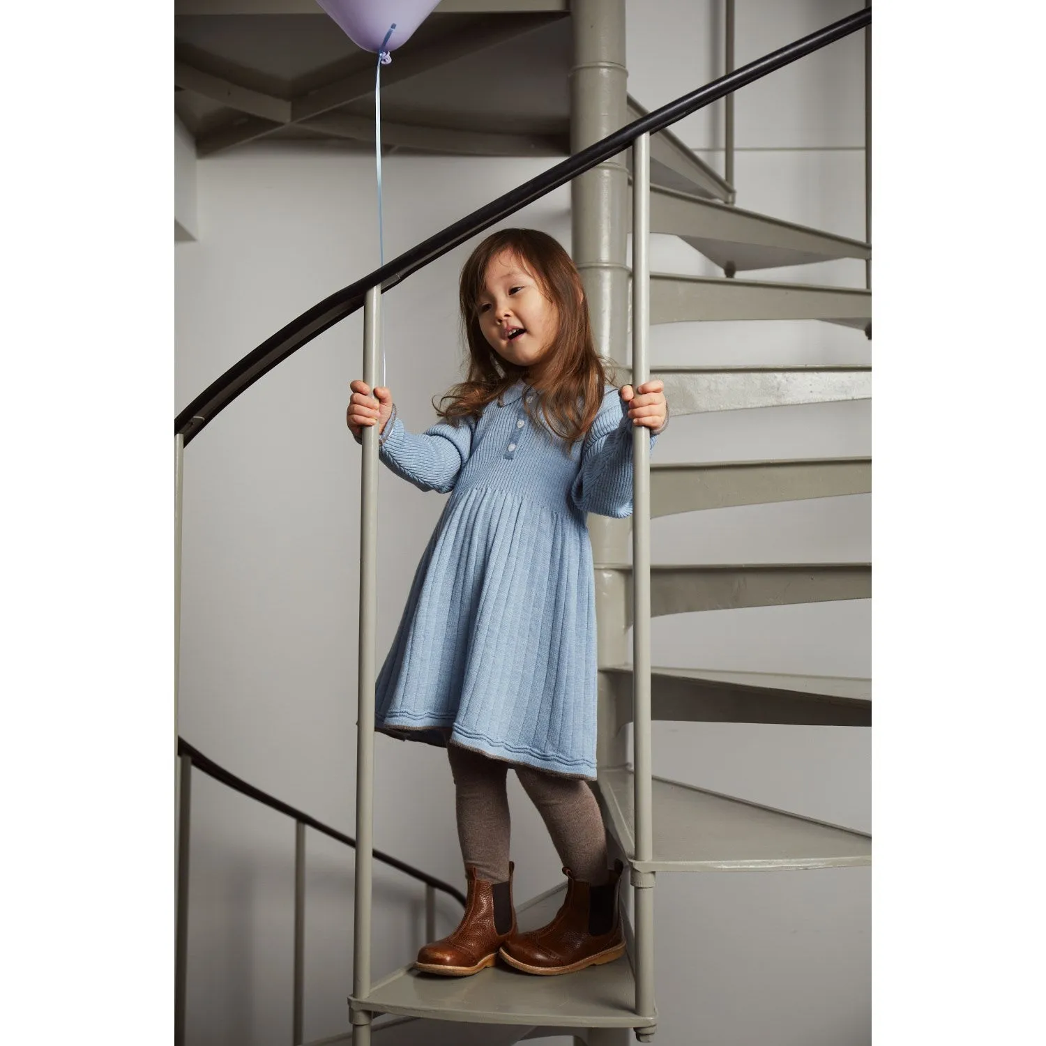 COPENHAGEN COLORS Dusty Blue/Natural Mel Combi Merino Polo Dress