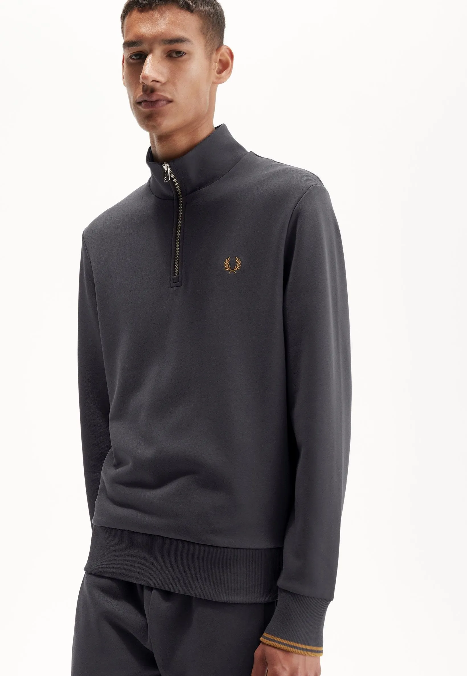 Fred Perry - Half Zip Anchor Grey/Dark Caramel - Pullover