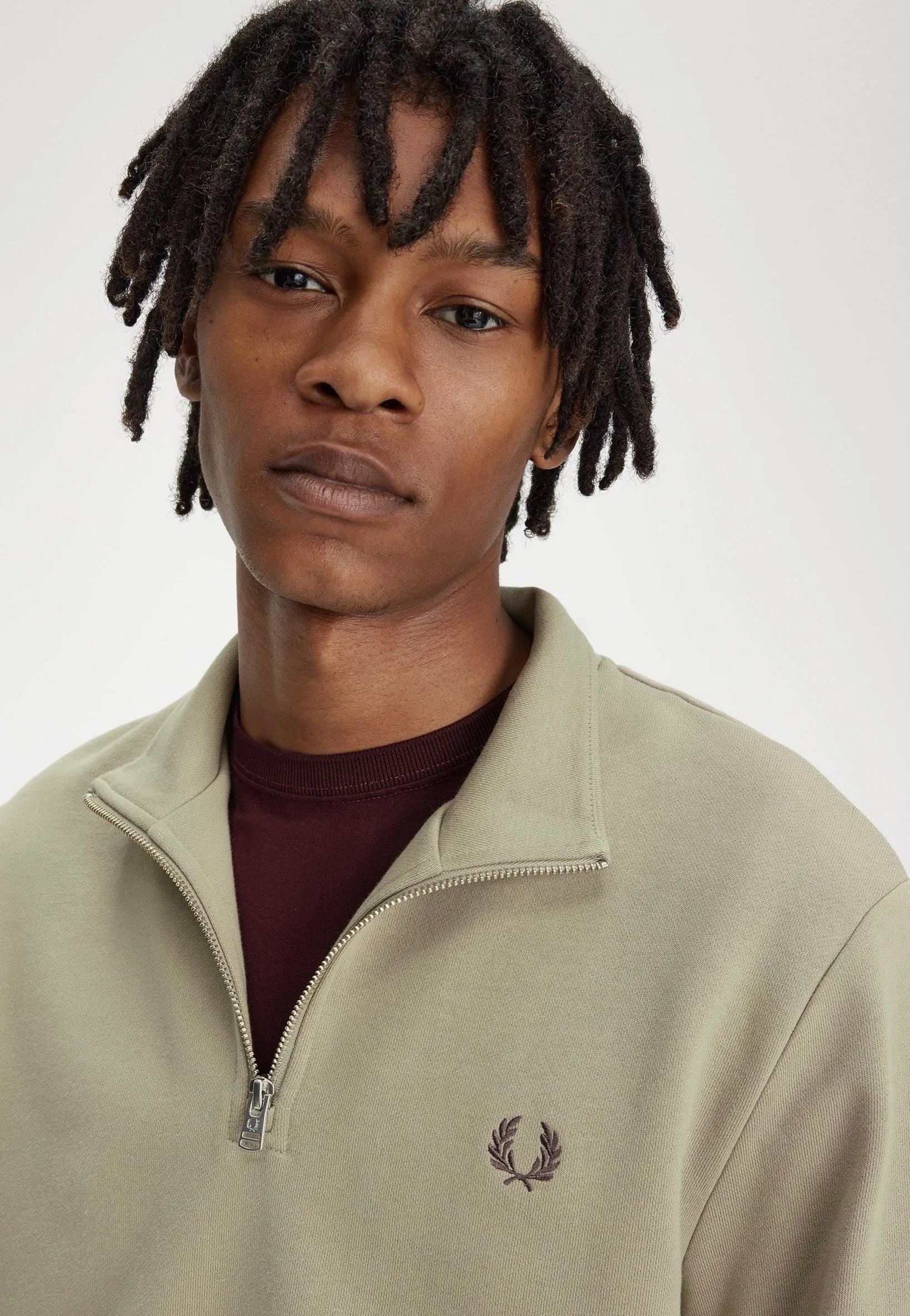 Fred Perry - Half Zip Warm Grey/Brick - Pullover