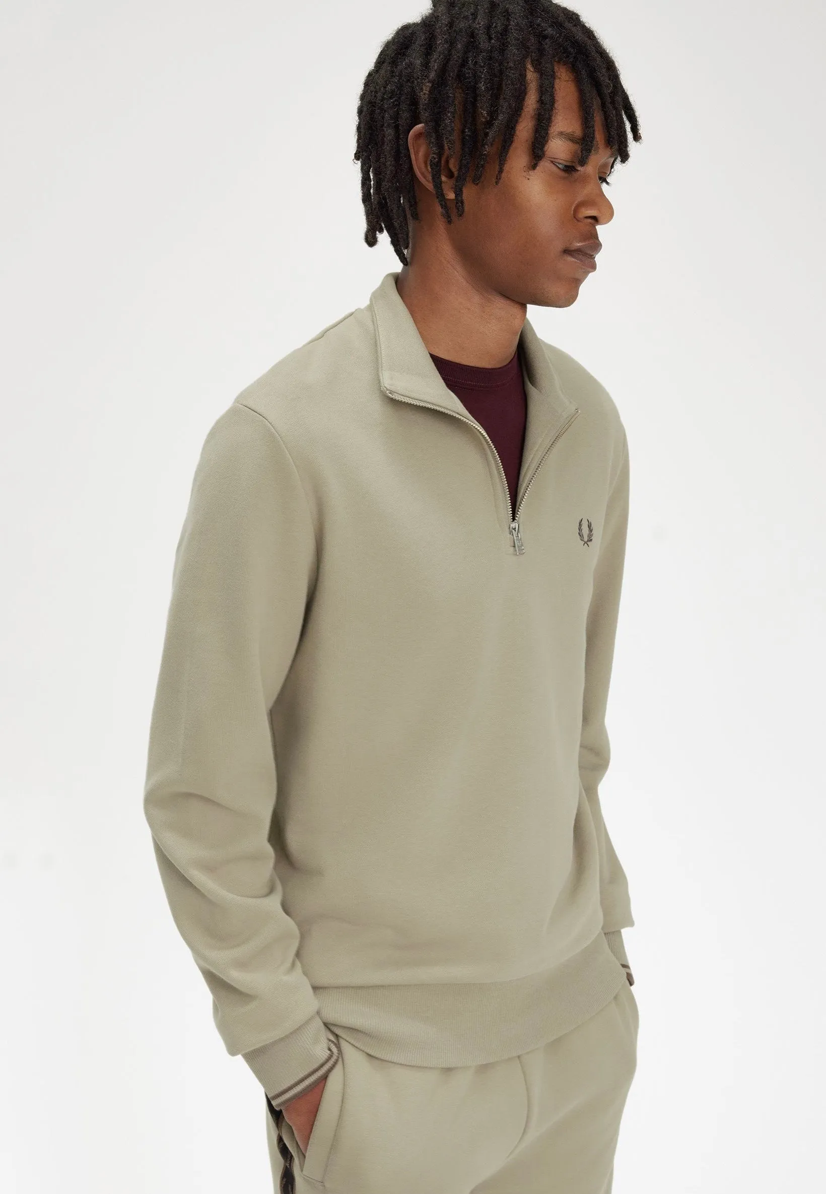 Fred Perry - Half Zip Warm Grey/Brick - Pullover
