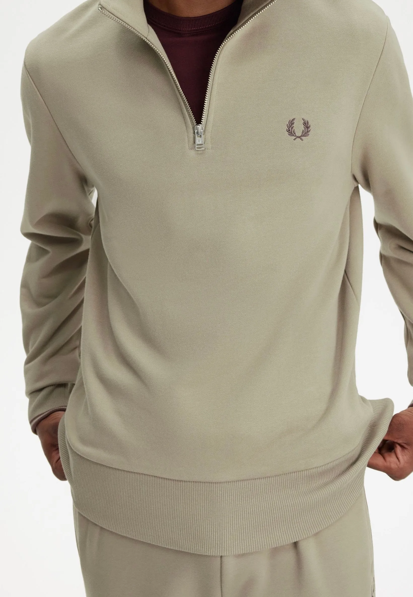 Fred Perry - Half Zip Warm Grey/Brick - Pullover