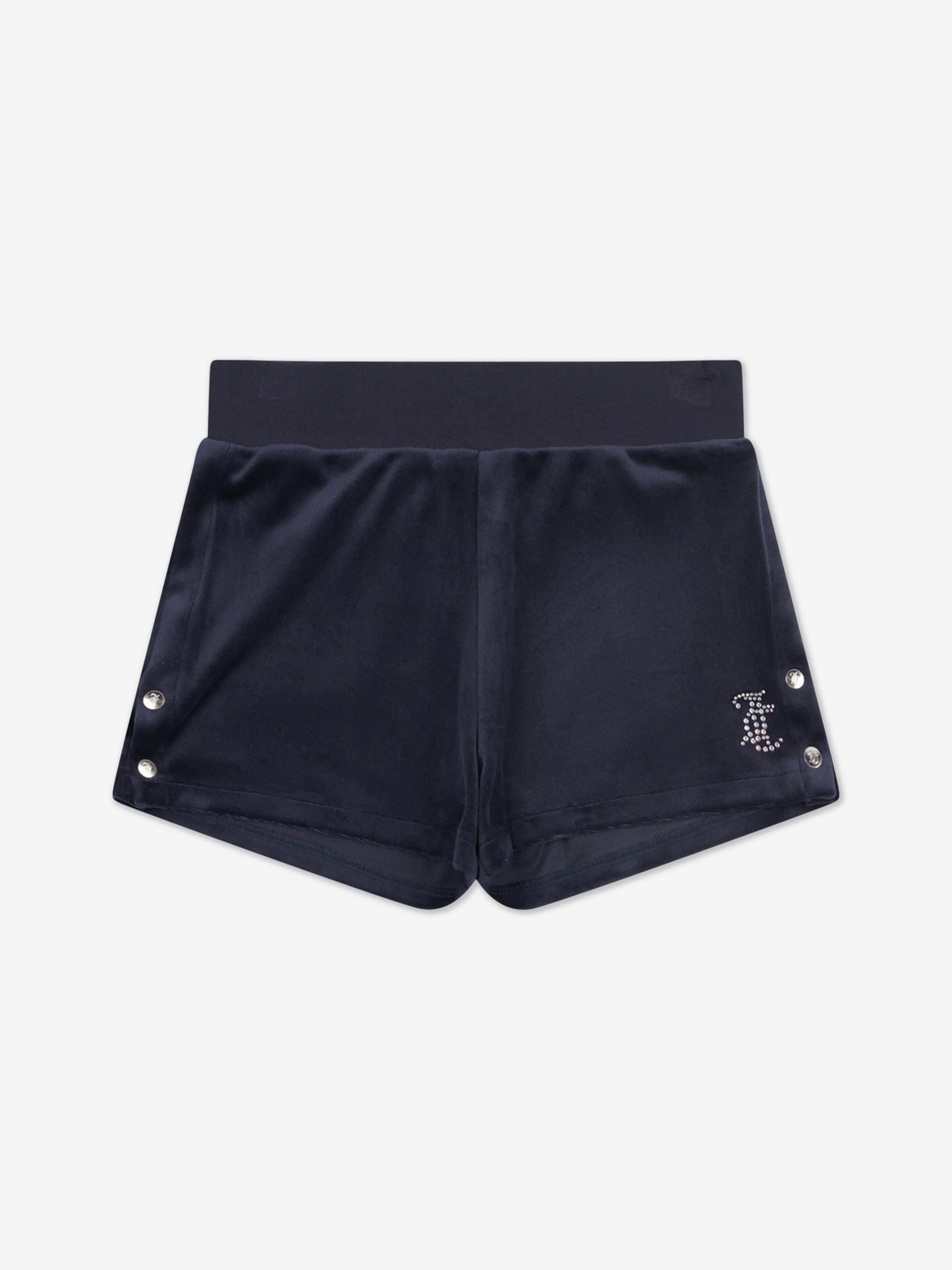 Girls Boxy T-Shirt and Velour Popper Shorts Set in Navy