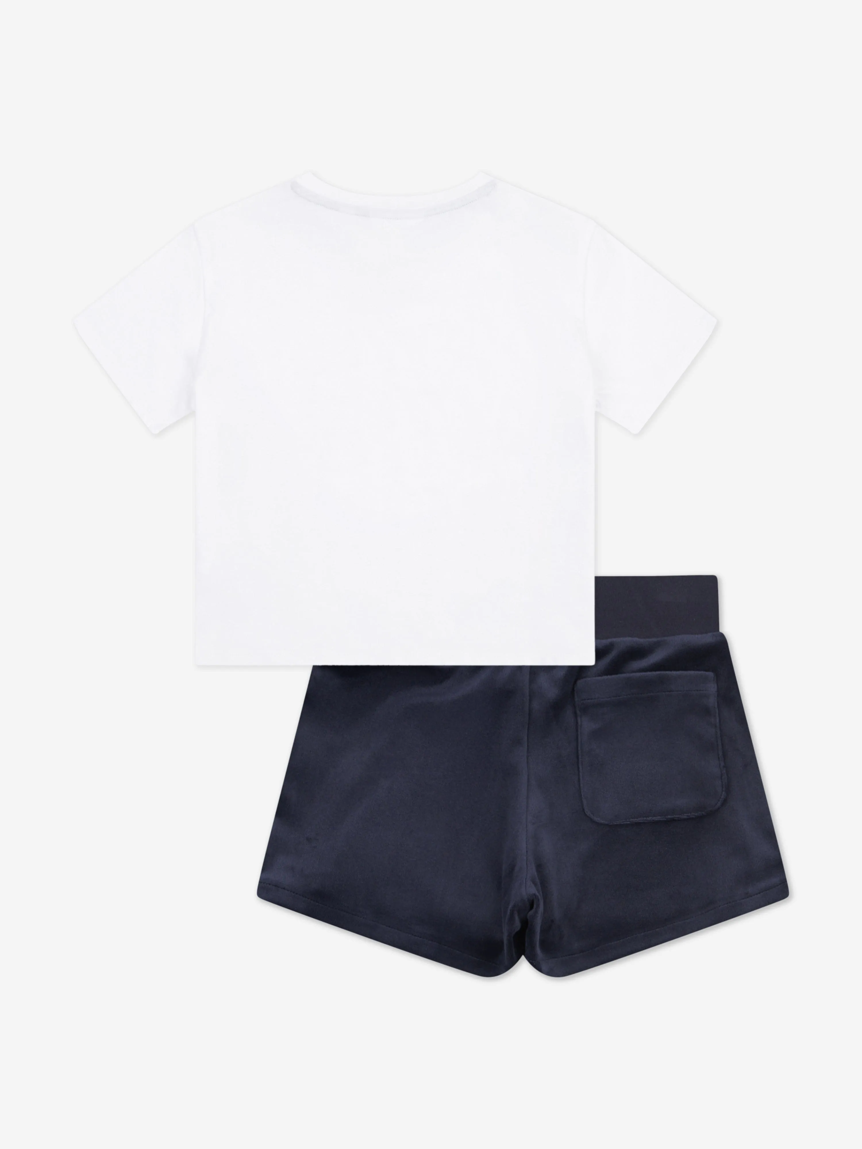 Girls Boxy T-Shirt and Velour Popper Shorts Set in Navy