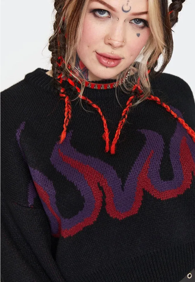 Jawbreaker - Dark Flame Chunky Cropped Black - Pullover