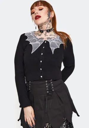 Jawbreaker - Spider Web Collar Cropped Black - Cardigan