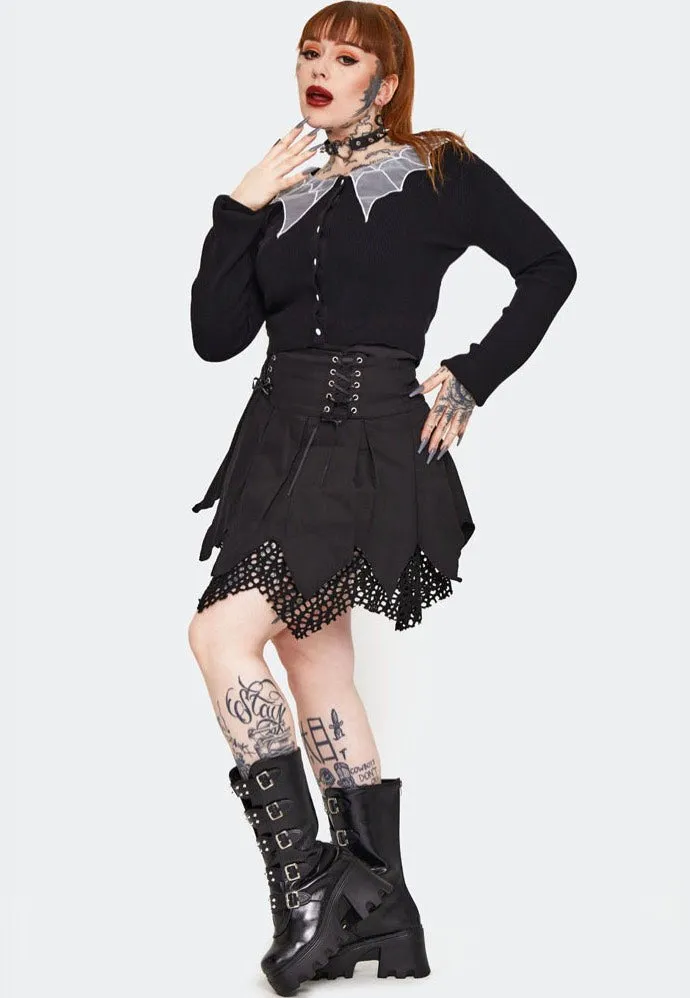 Jawbreaker - Spider Web Collar Cropped Black - Cardigan