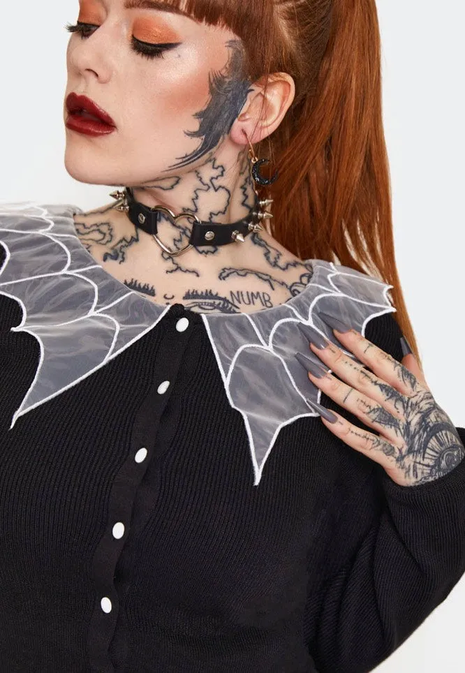 Jawbreaker - Spider Web Collar Cropped Black - Cardigan
