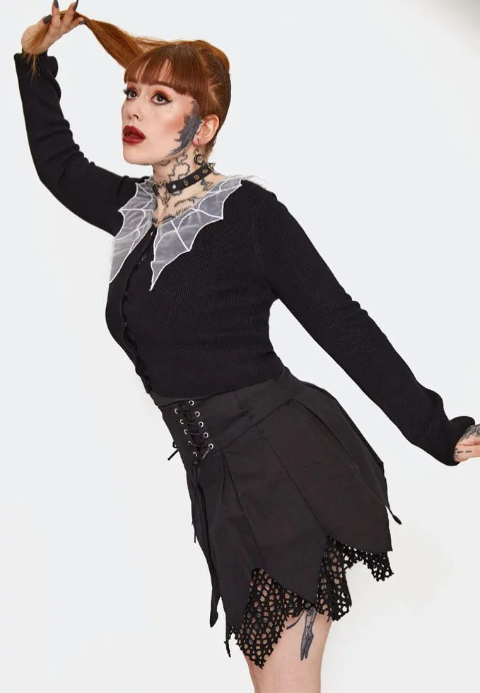Jawbreaker - Spider Web Collar Cropped Black - Cardigan