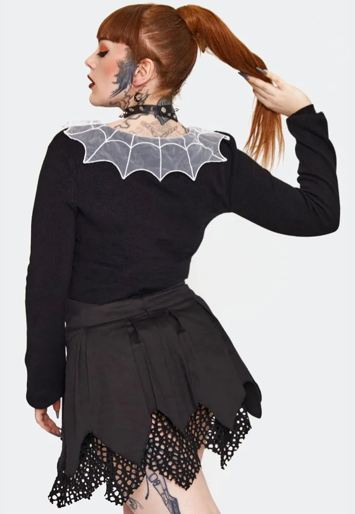 Jawbreaker - Spider Web Collar Cropped Black - Cardigan