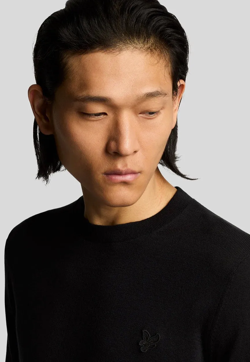 Lyle & Scott - Tonal Superfine Crew Neck Jet Black - Sweater