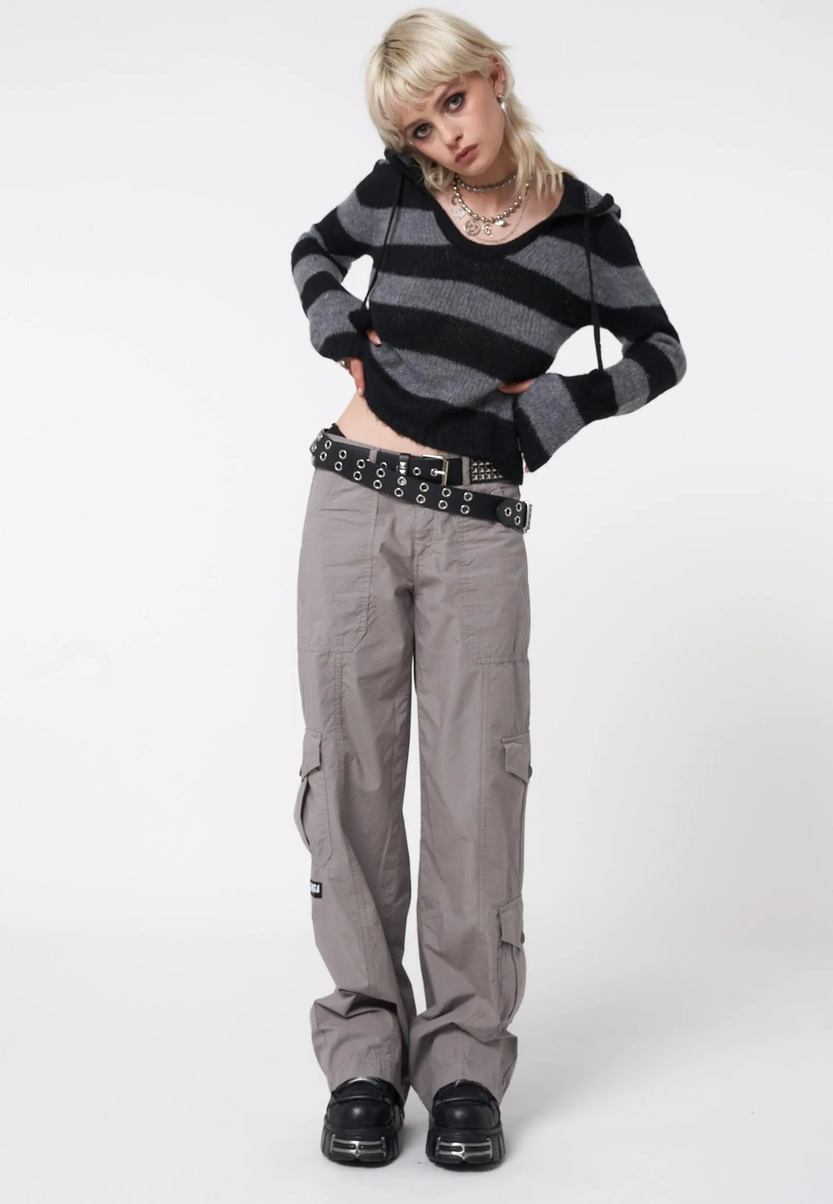 Minga London - Smoke Stripes Hooded Knit Black/Grey - Pullover
