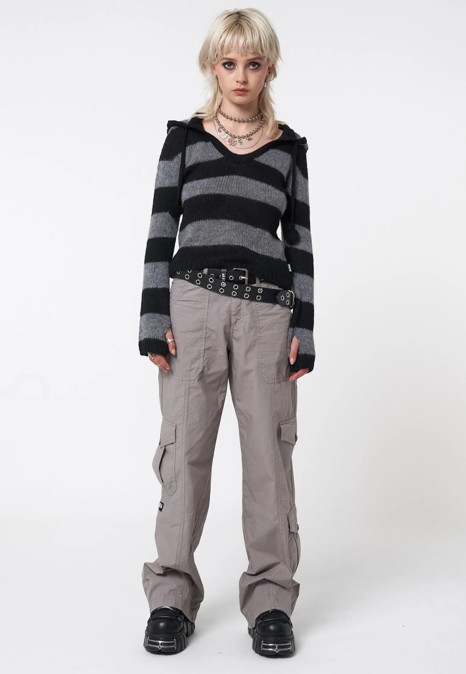 Minga London - Smoke Stripes Hooded Knit Black/Grey - Pullover