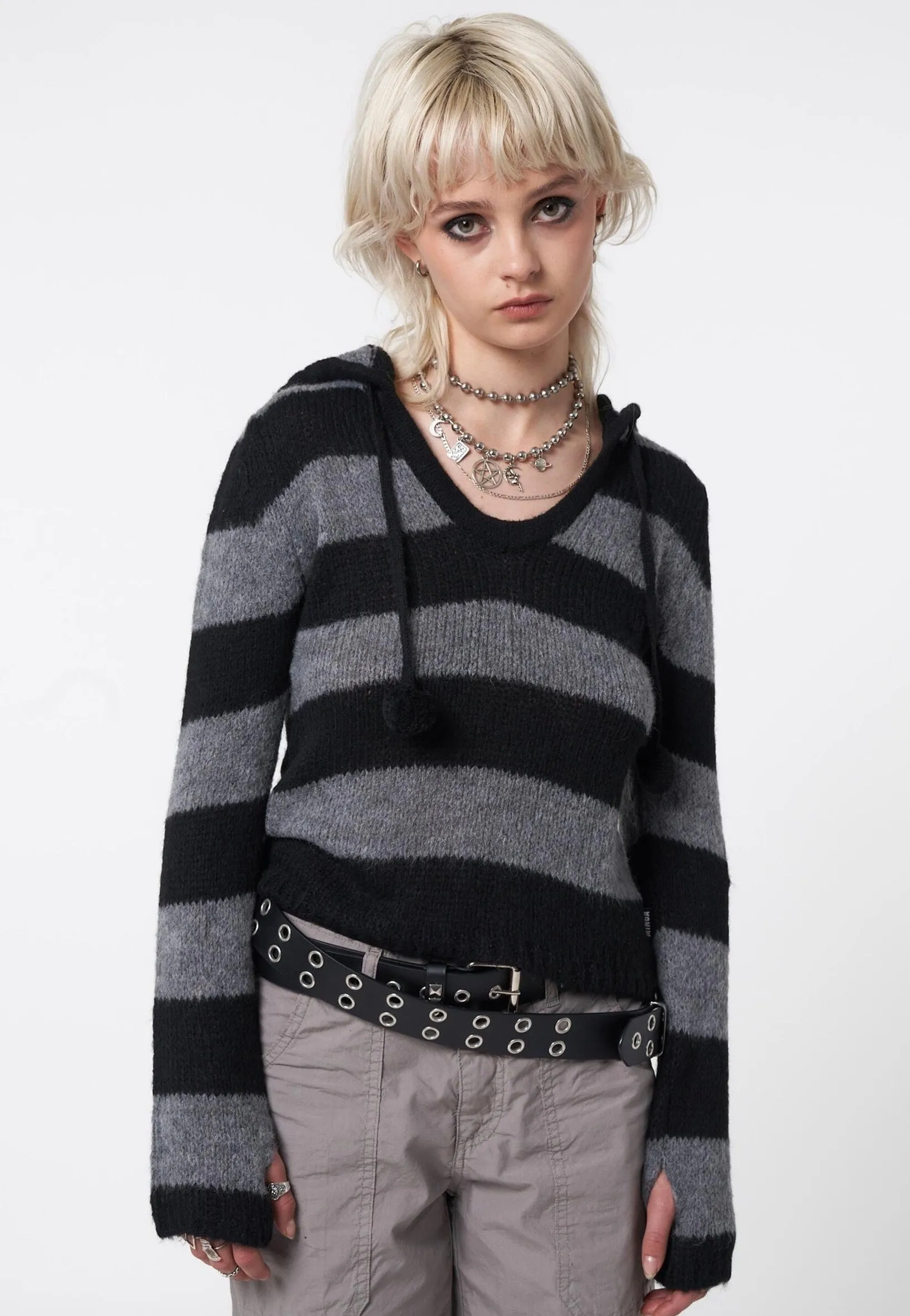 Minga London - Smoke Stripes Hooded Knit Black/Grey - Pullover