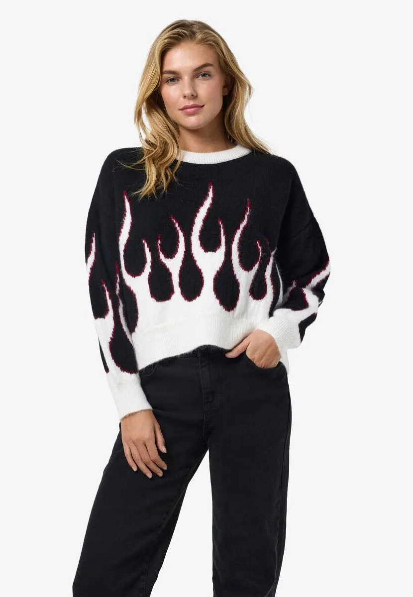 Noisy May - Bailey O Neck Jacquard Black Flame - Pullover