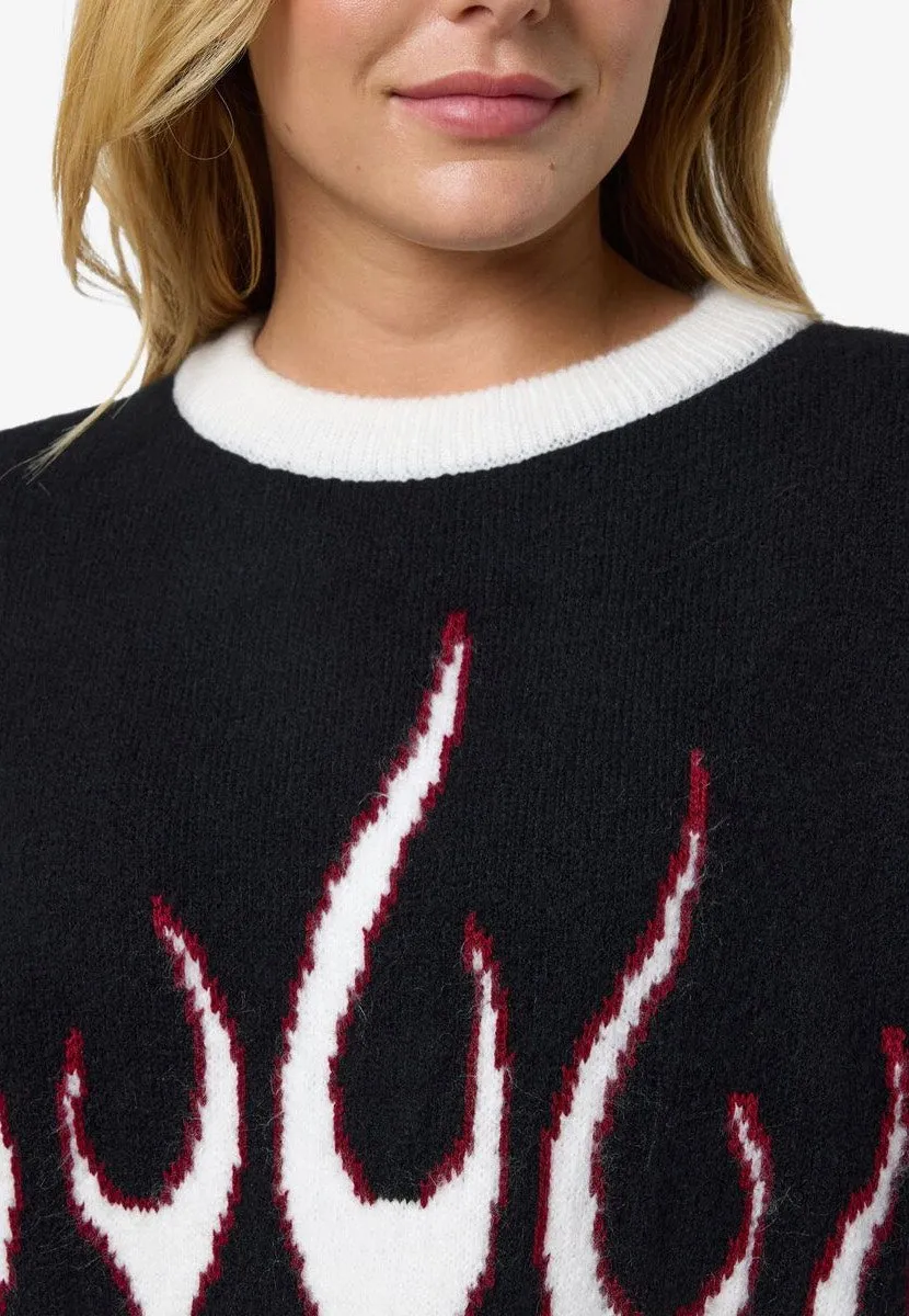 Noisy May - Bailey O Neck Jacquard Black Flame - Pullover