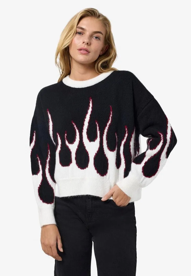Noisy May - Bailey O Neck Jacquard Black Flame - Pullover