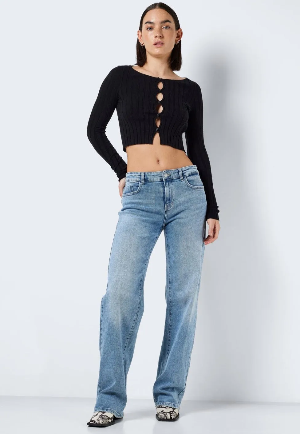 Noisy May - Frey Boatneck Cut Out Black - Cardigan
