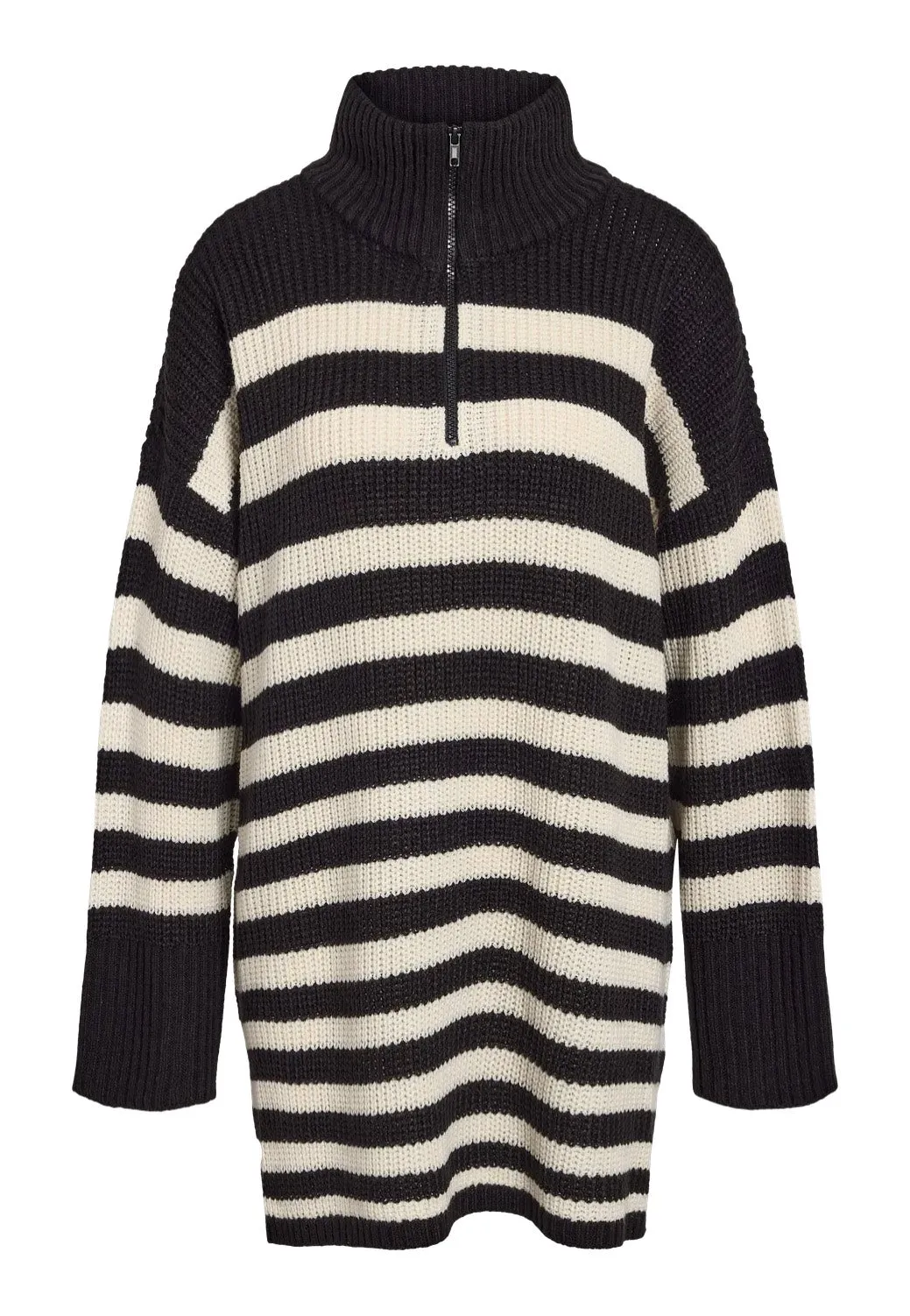 Noisy May - Leslie High Neck Zip Black Eggnog - Pullover