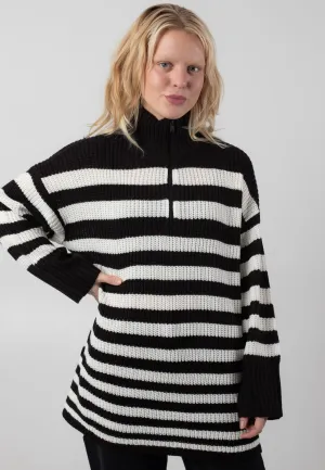Noisy May - Leslie High Neck Zip Black Eggnog - Pullover