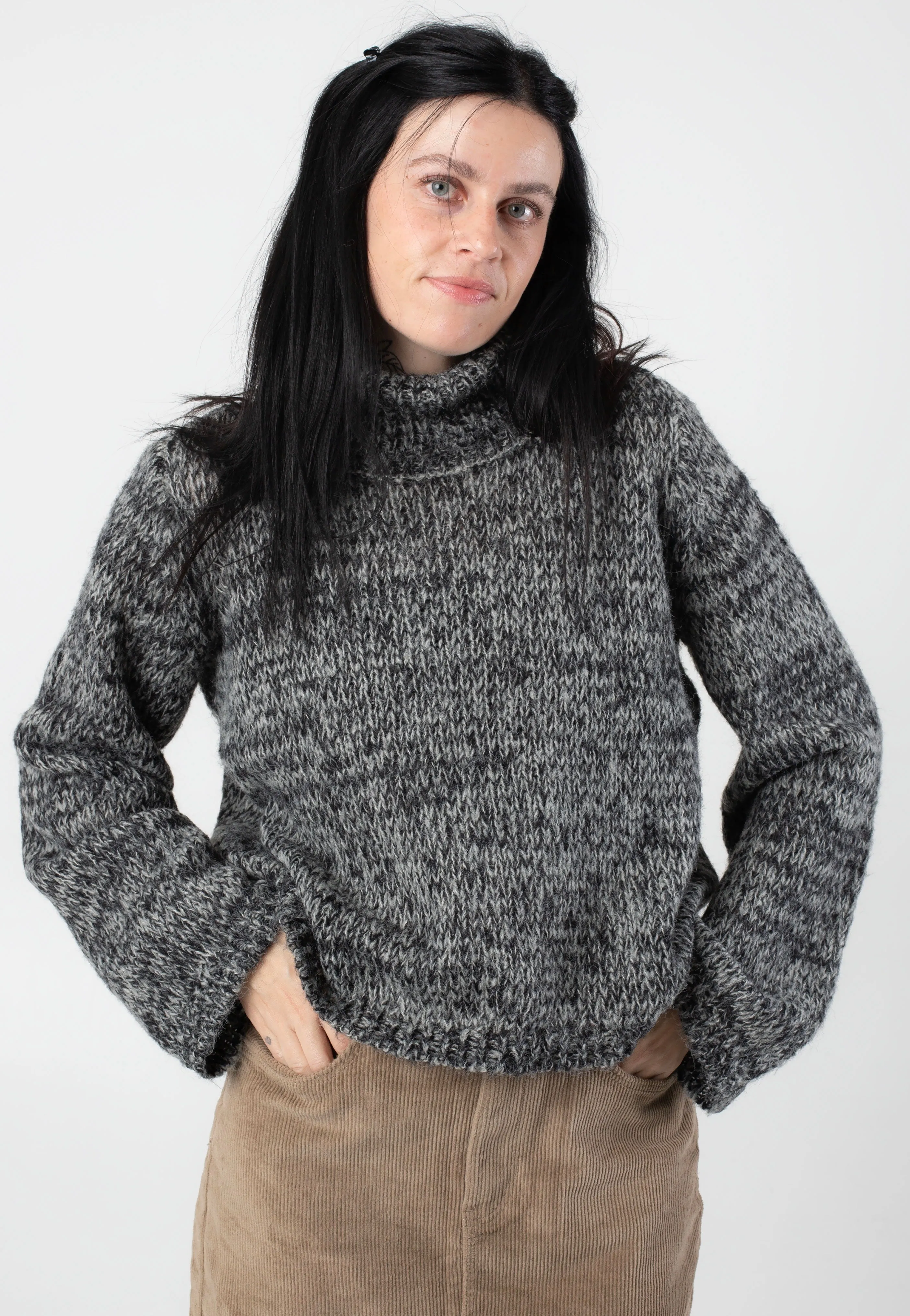 Noisy May - Nanna Roll Neck Black Ghost Gray Twisted - Pullover