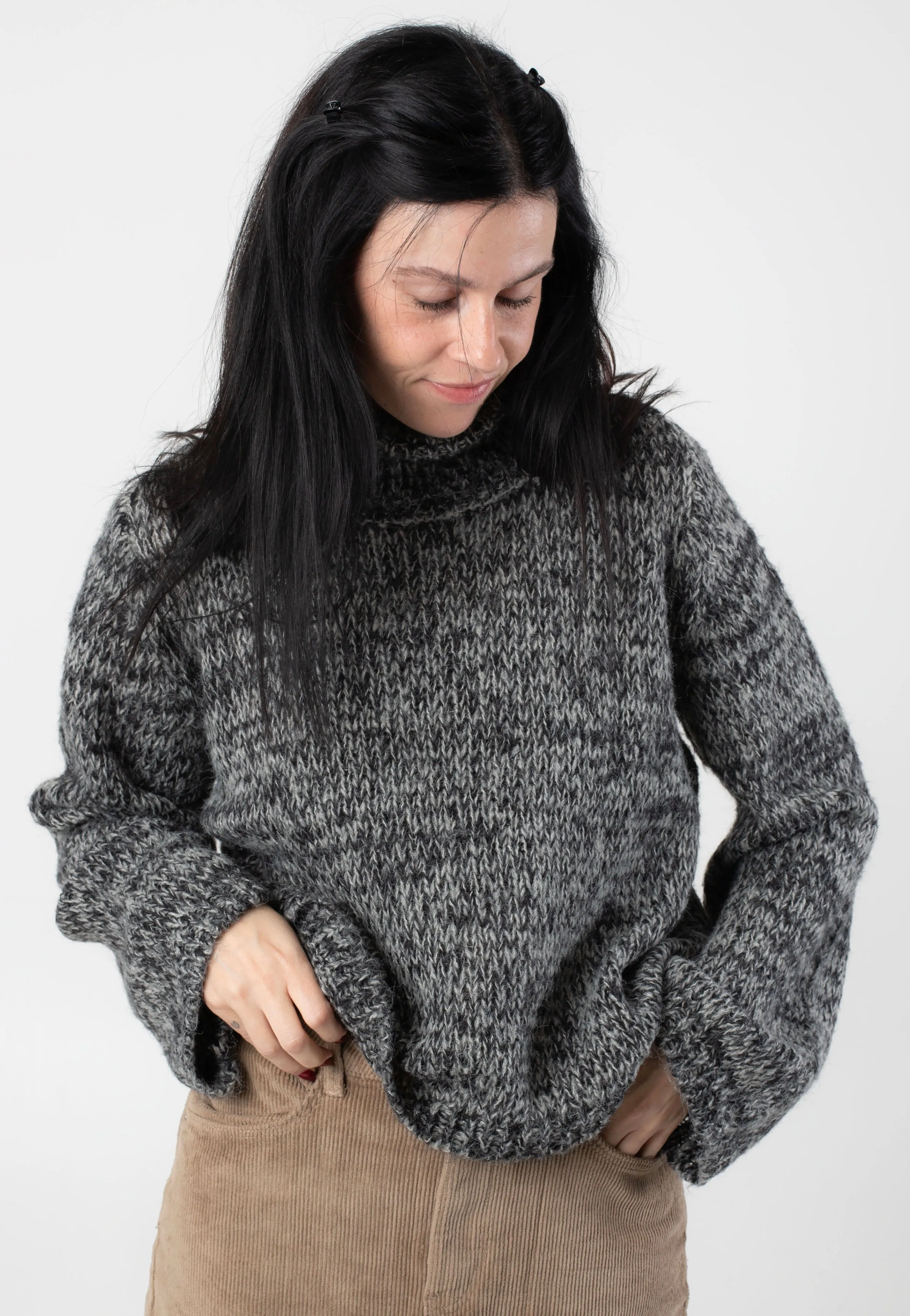 Noisy May - Nanna Roll Neck Black Ghost Gray Twisted - Pullover