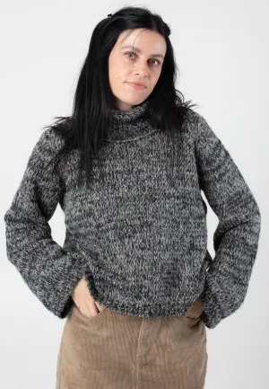 Noisy May - Nanna Roll Neck Black Ghost Gray Twisted - Pullover
