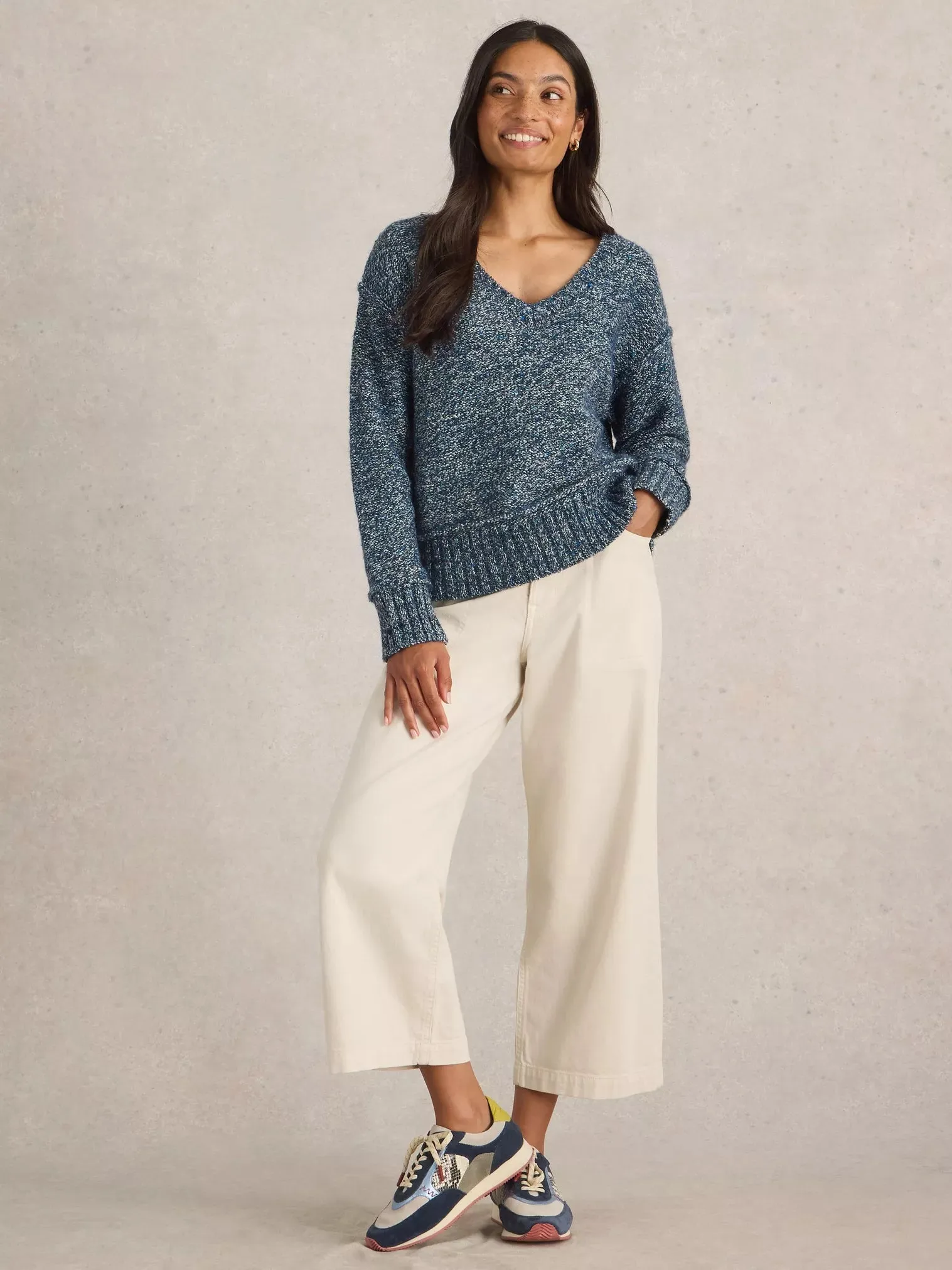 White Stuff Tammy Textured V Neck Jumper